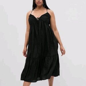 Gap Tie-Front Ruffle Hem Black Maxi Dress Size XL NWOT